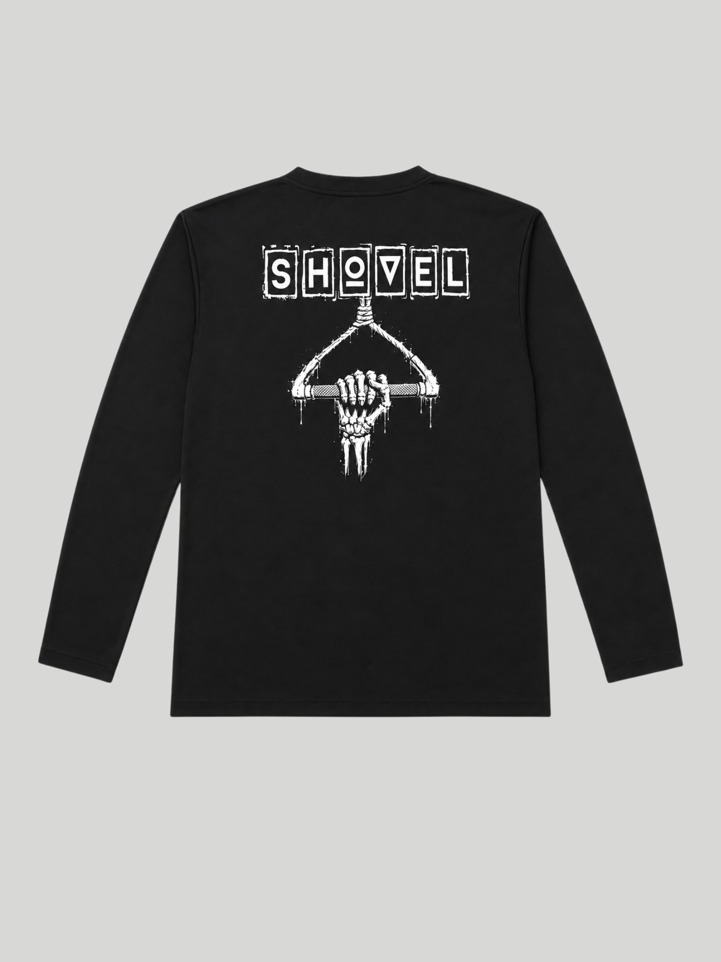 Black Shovel Skeleton Handle long-sleeve quick-dry top – back graphic