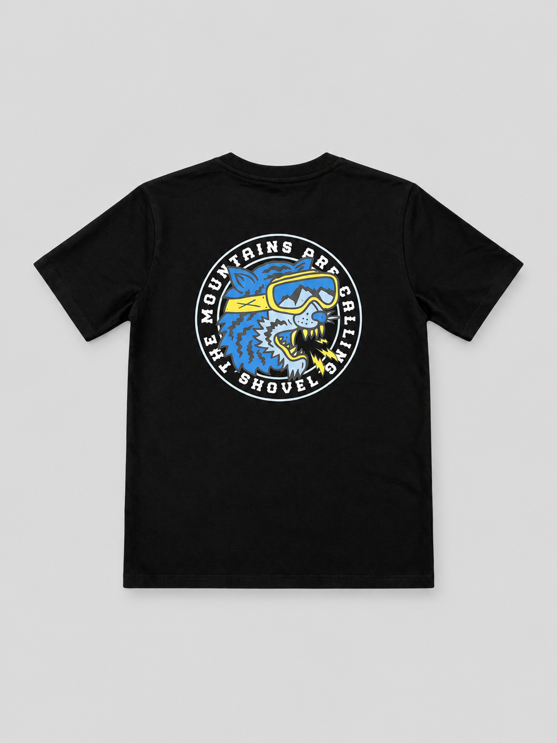 Kids Mountain Calling T-shirt on a light grey background