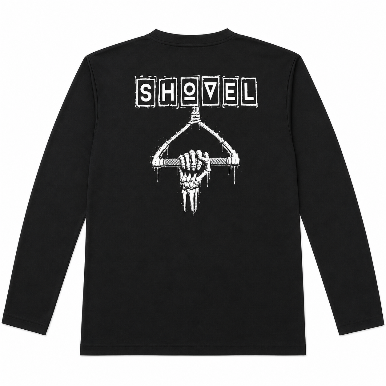 Black Shovel Skeleton Handle long-sleeve quick-dry top – back graphic